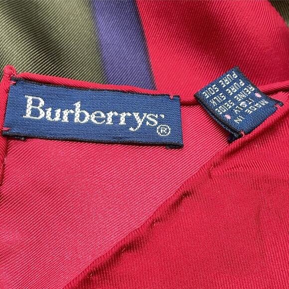 Burberrys Knight Pattern Red x Green x Golden Pure Silk Scarf - Picture 7 of 10
